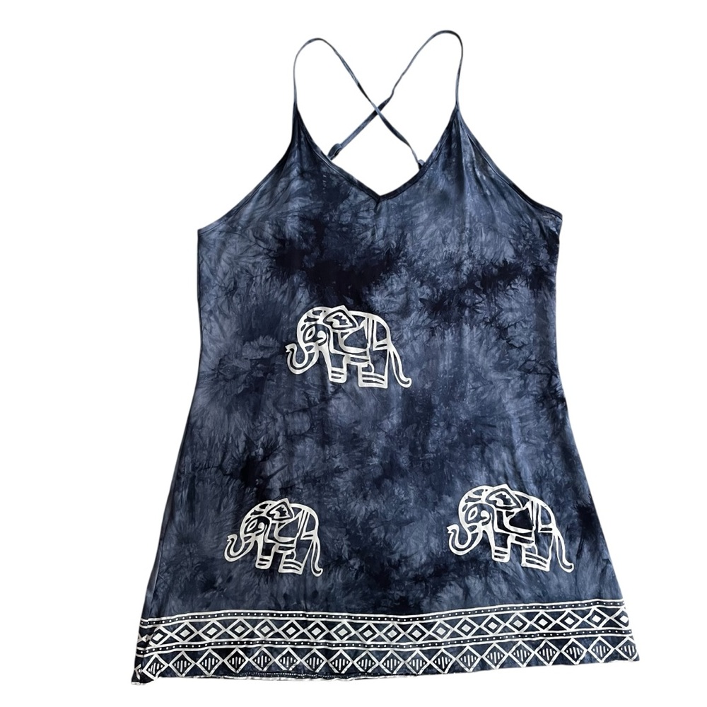 Zanzea Collection Women 12 Blue White Tie Dye Elephant Print Tank Beach Sundress